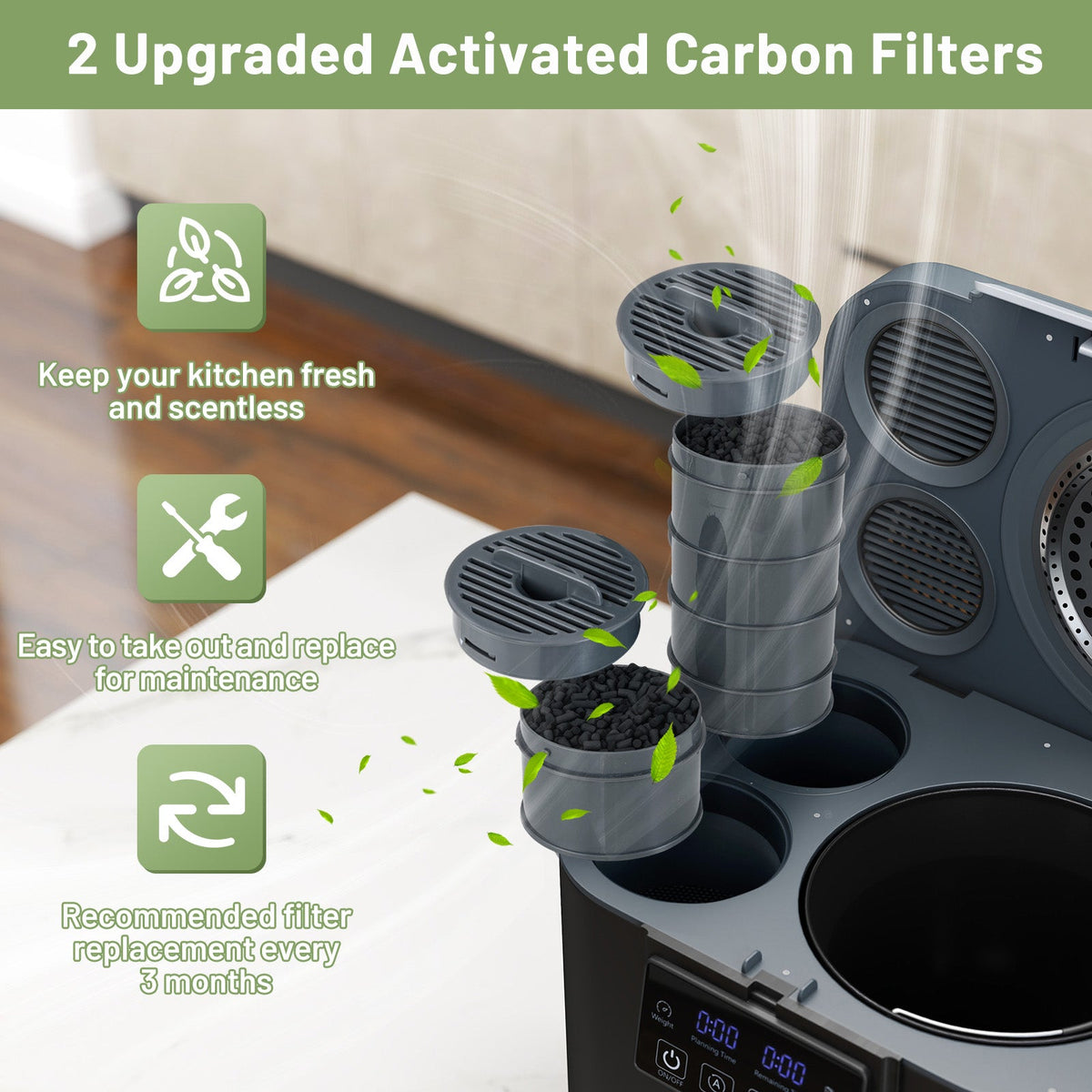 4 L Electric Composter with Lid and LED Display for Kitchen-Black