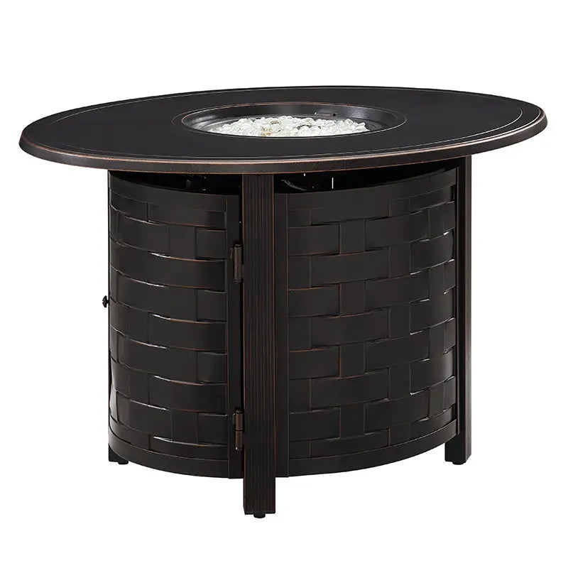 Nelson 40" Oval Basketweave Aluminum Convertible Gas Fire Pit Table