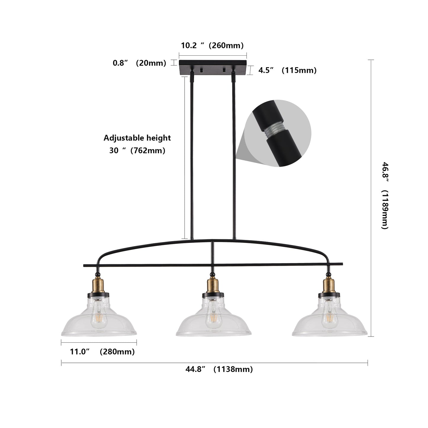 Industrial 3-Light Pendant Chandelier with Clear Glass Shades