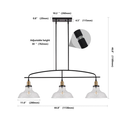Industrial 3-Light Pendant Chandelier with Clear Glass Shades