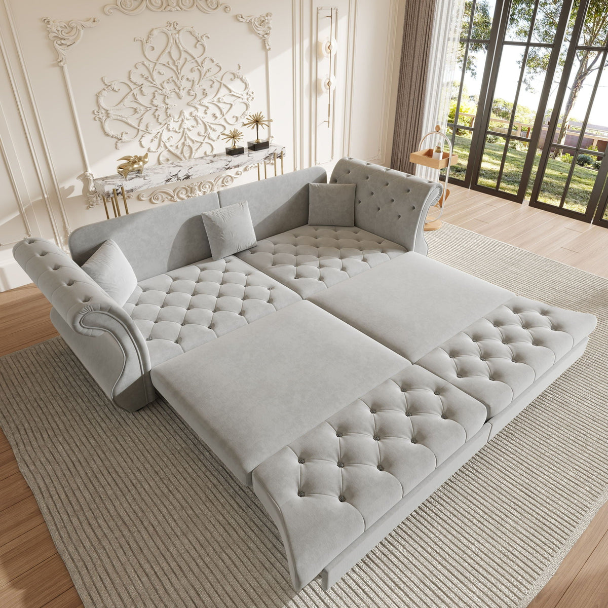 Oversized Chesterfield Pull Out Sofa Bed, Roll Arm Couch