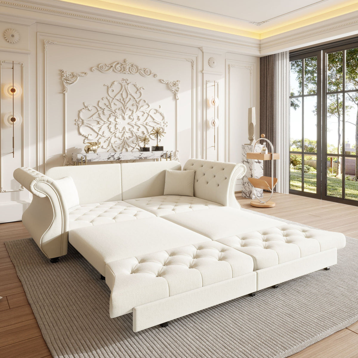 Oversized Chesterfield Pull Out Sofa Bed, Roll Arm Couch