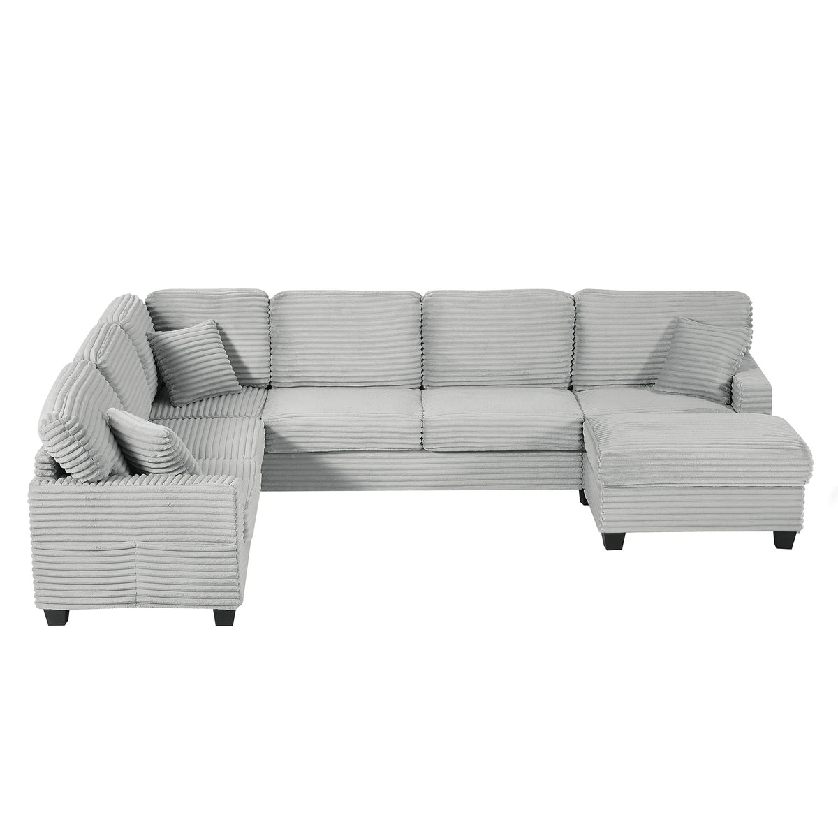 Upholstered U-Shaped Sectional Sofa with Movable Ottoman and Storage Pockets - Multiple Colors