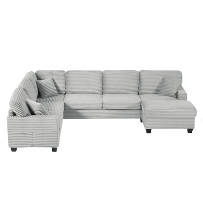 Upholstered U-Shaped Sectional Sofa with Movable Ottoman and Storage Pockets - Multiple Colors
