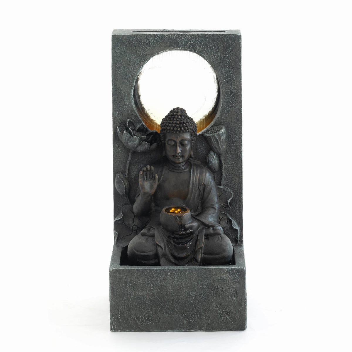 28" H Outdoor Buddha Waterfall Fountain with Serene Water Flow - Resin