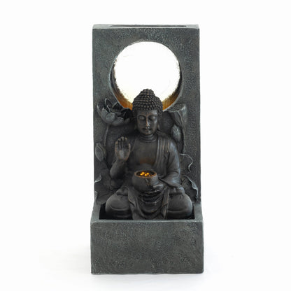 28" H Outdoor Buddha Waterfall Fountain with Serene Water Flow - Resin