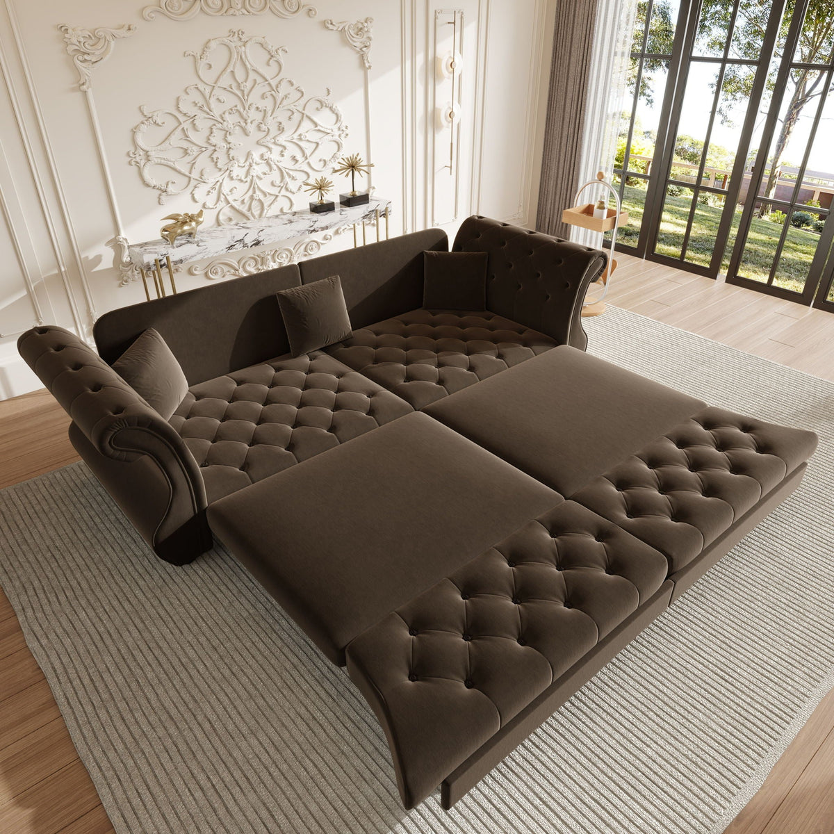 Oversized Chesterfield Pull Out Sofa Bed, Roll Arm Couch