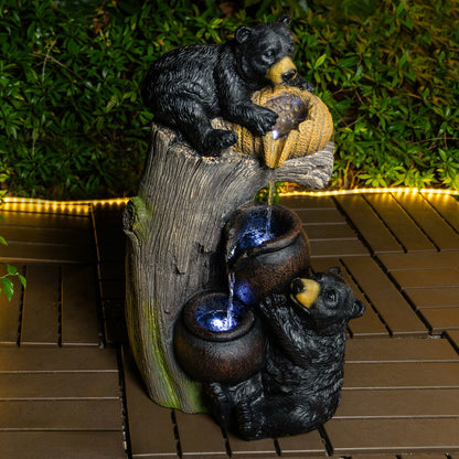 Bear Outdoor Water Fountain with LED Lights - Brown Grey