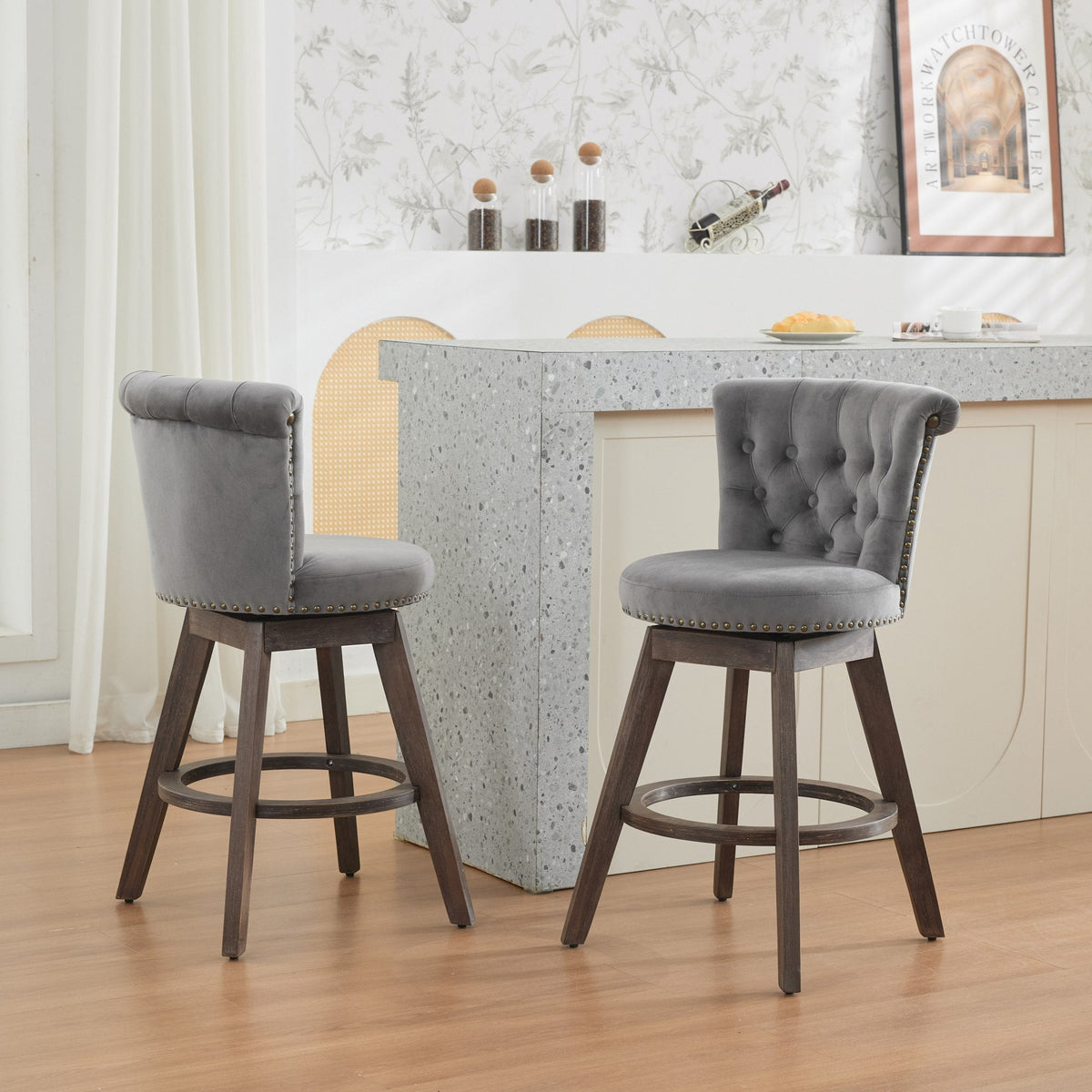 26" Counter Height Bar Stools with 360° Swivel - Gray