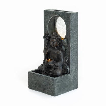 28" H Outdoor Buddha Waterfall Fountain with Serene Water Flow - Resin