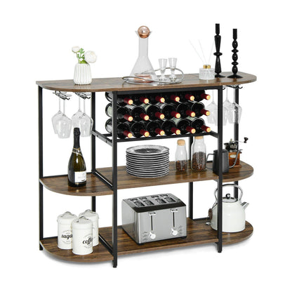 47 Inches Wine Rack Table with Glass Holder and Storage Shelves