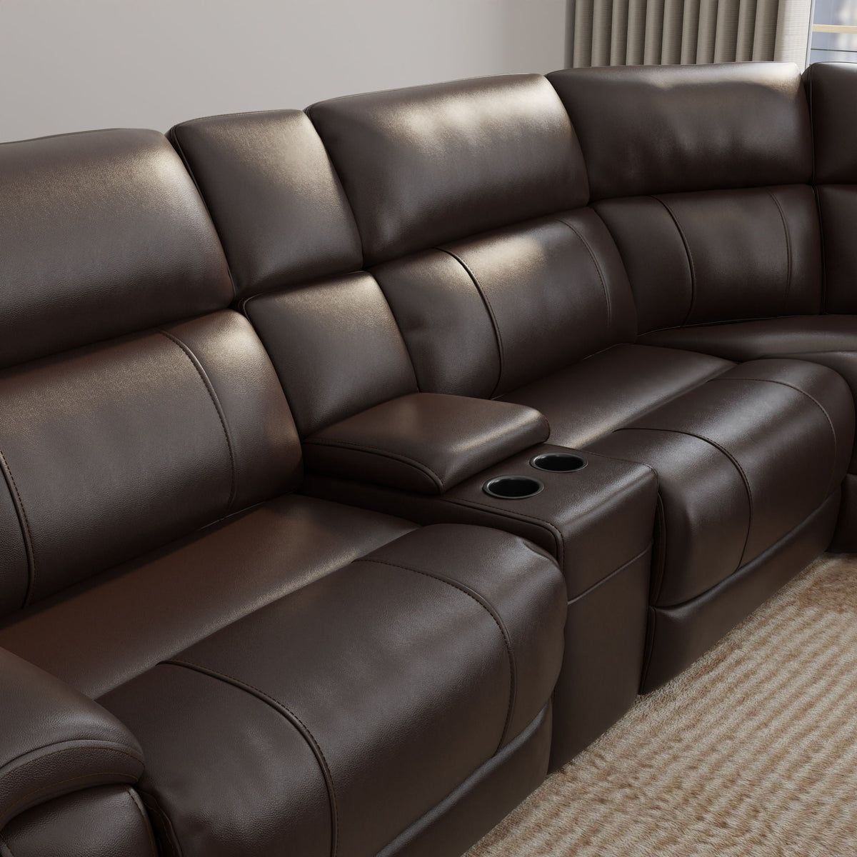 Power Sectional with Adjustable Headrest & Footrest - Dark Brown Leather