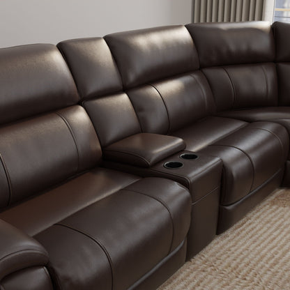 Power Sectional with Adjustable Headrest & Footrest - Dark Brown Leather