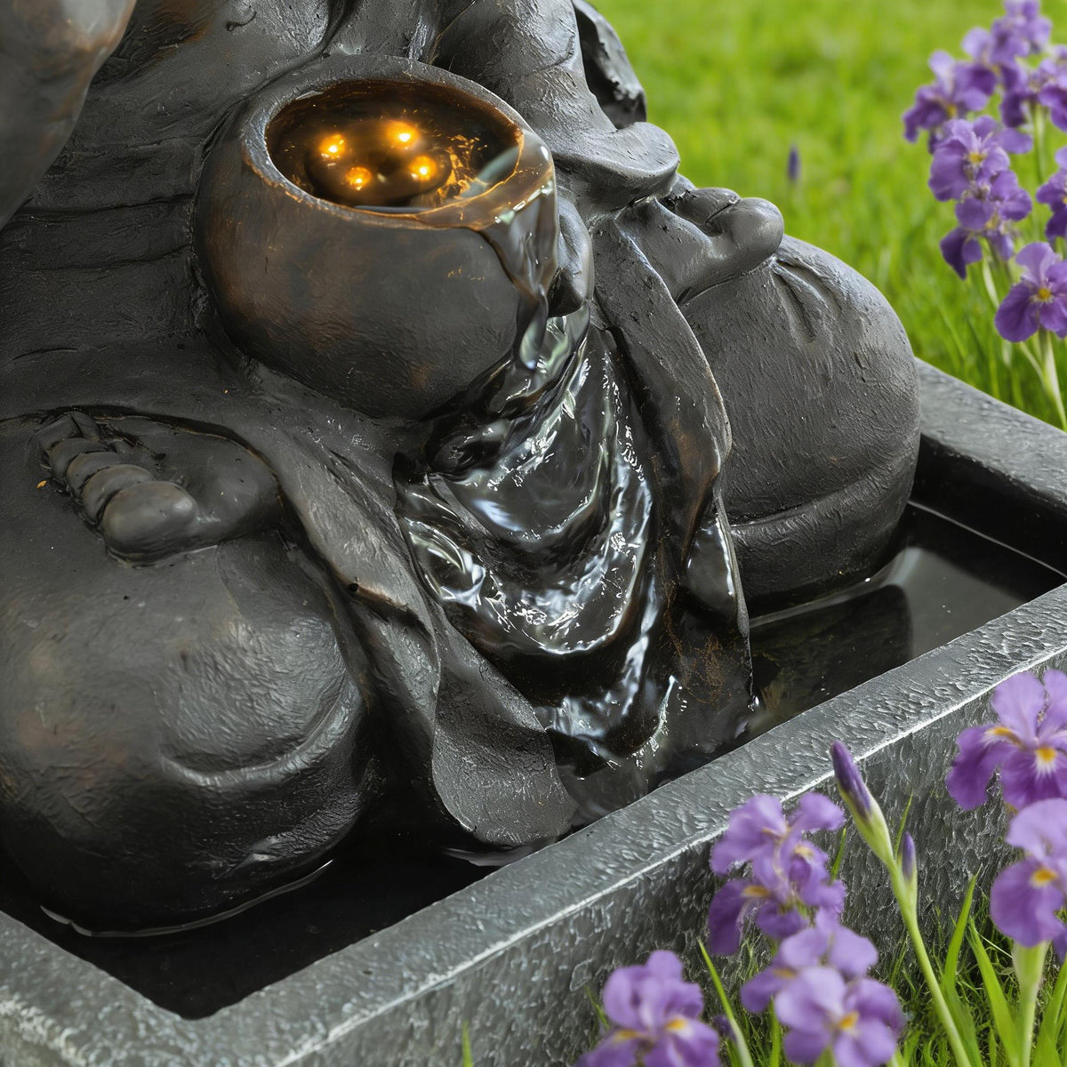 28" H Outdoor Buddha Waterfall Fountain with Serene Water Flow - Resin