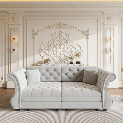 Oversized Chesterfield Pull Out Sofa Bed, Roll Arm Couch