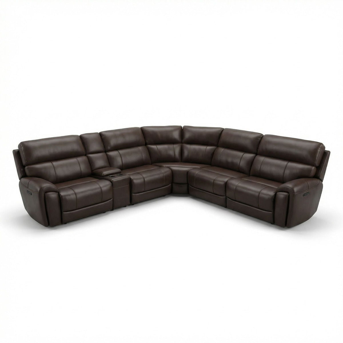 Power Sectional with Adjustable Headrest & Footrest - Dark Brown Leather