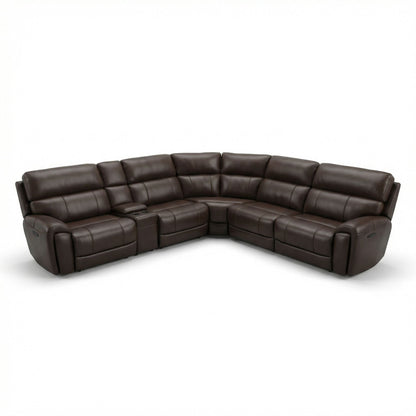 Power Sectional with Adjustable Headrest & Footrest - Dark Brown Leather