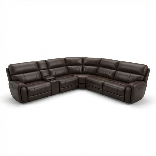 Power Sectional with Adjustable Headrest & Footrest - Dark Brown Leather