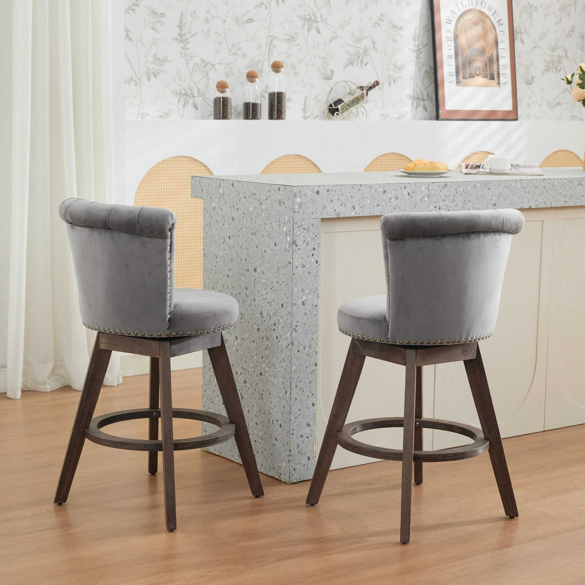 26" Counter Height Bar Stools with 360° Swivel - Gray