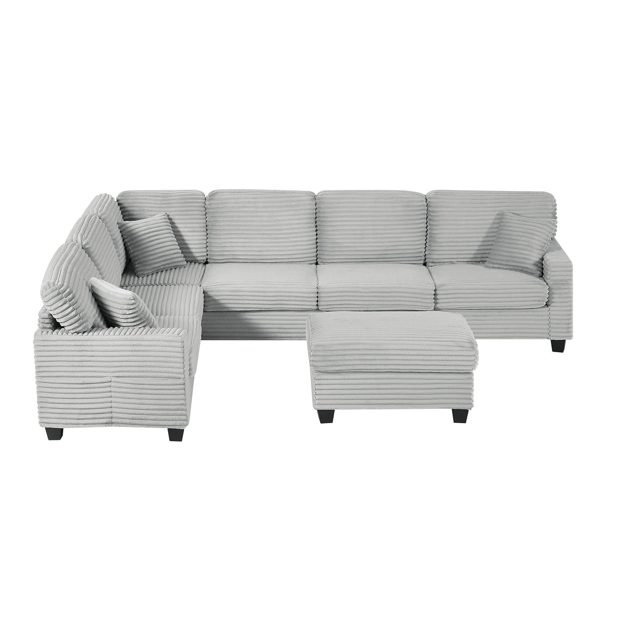 Upholstered U-Shaped Sectional Sofa with Movable Ottoman and Storage Pockets - Multiple Colors