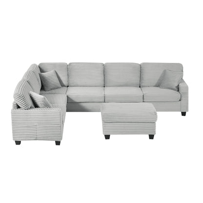 Upholstered U-Shaped Sectional Sofa with Movable Ottoman and Storage Pockets - Multiple Colors