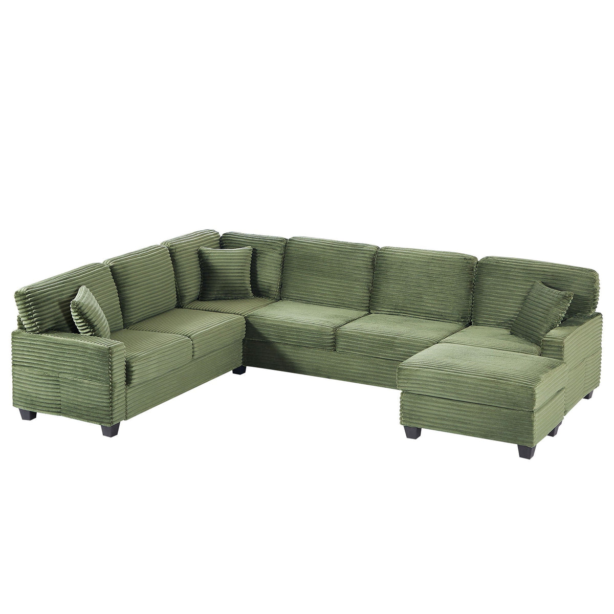 Upholstered U-Shaped Sectional Sofa with Movable Ottoman and Storage Pockets - Multiple Colors