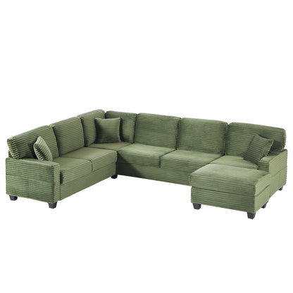 Upholstered U-Shaped Sectional Sofa with Movable Ottoman and Storage Pockets - Multiple Colors