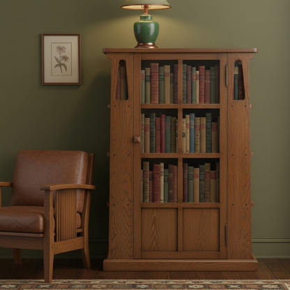 Mission 1 Door Bookcase with Side Shelves - Walnut Stain