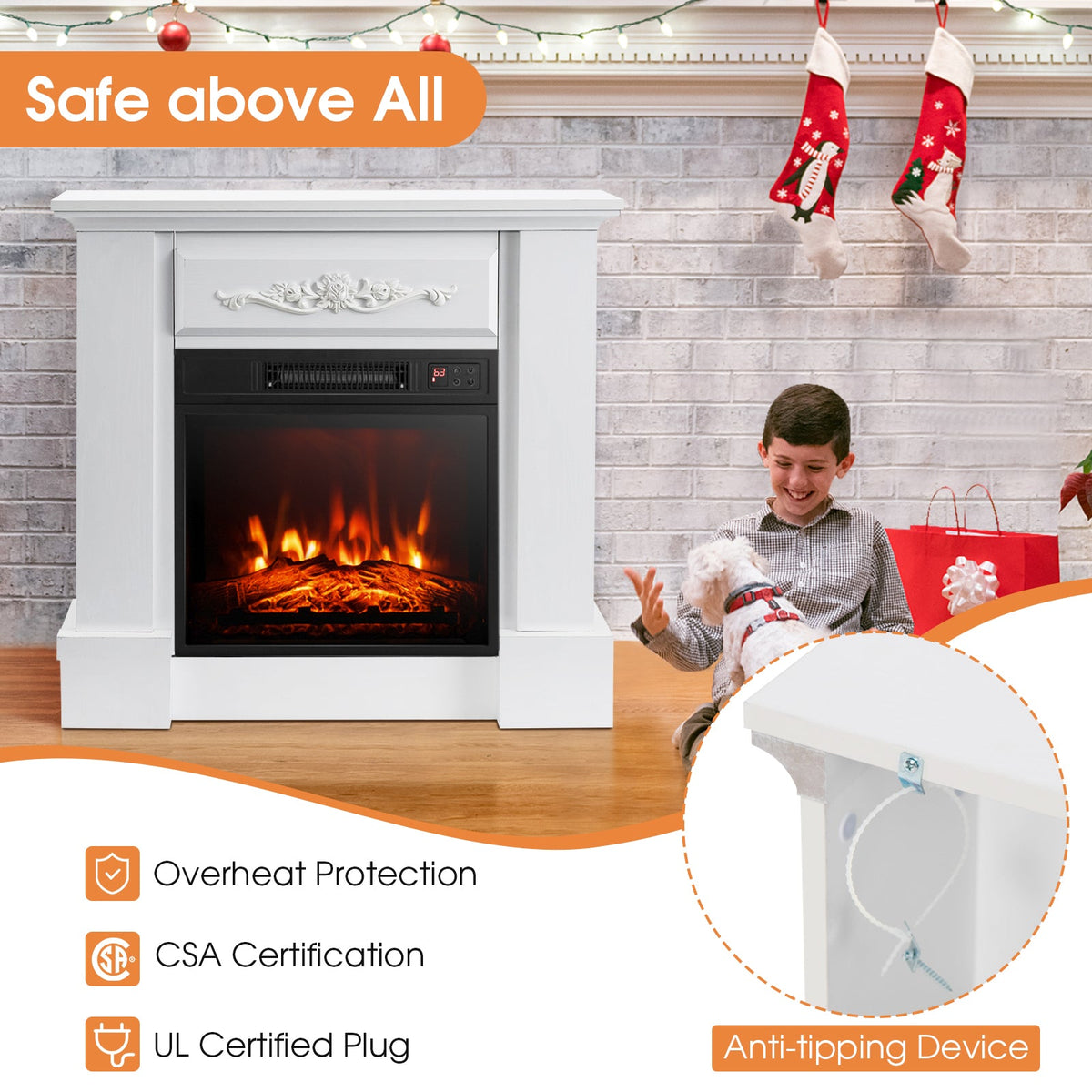 1400W TV Stand Electric Fireplace Mantel with Remote Control