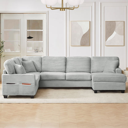 Upholstered U-Shaped Sectional Sofa with Movable Ottoman and Storage Pockets - Multiple Colors