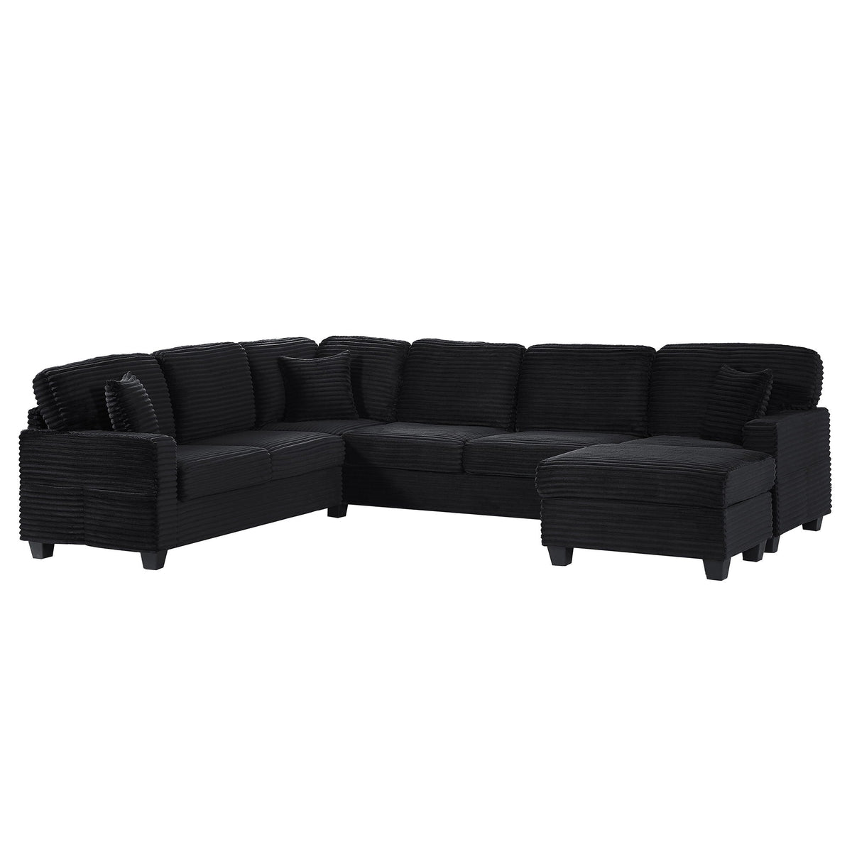 Upholstered U-Shaped Sectional Sofa with Movable Ottoman and Storage Pockets - Multiple Colors