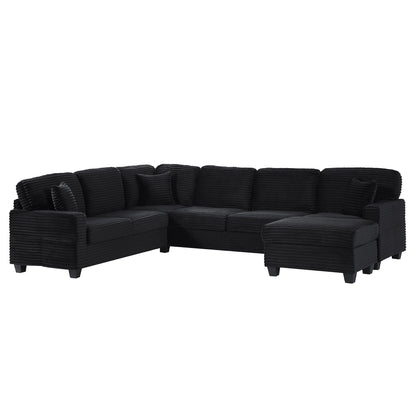 Upholstered U-Shaped Sectional Sofa with Movable Ottoman and Storage Pockets - Multiple Colors