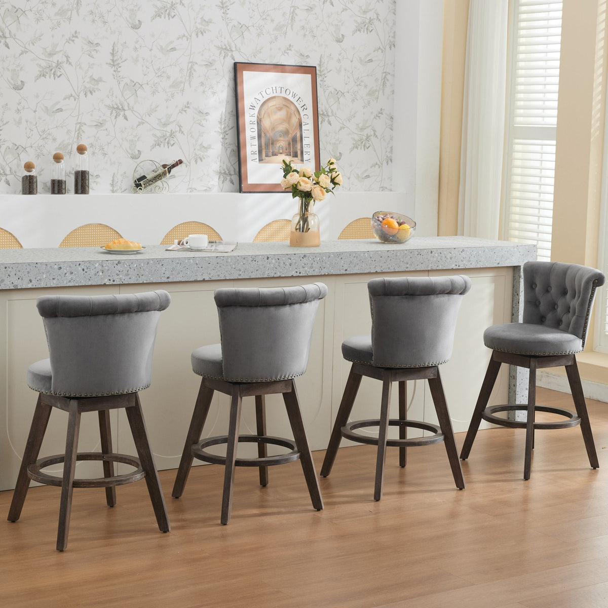 26" Counter Height Bar Stools with 360° Swivel - Gray