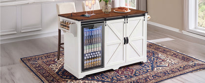 K&K 72" Farmhouse Kitchen Island with Fridge Storage