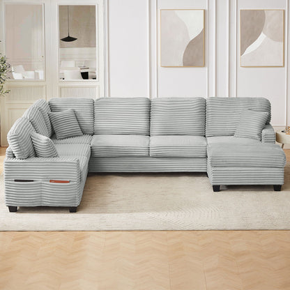 Upholstered U-Shaped Sectional Sofa with Movable Ottoman and Storage Pockets - Multiple Colors
