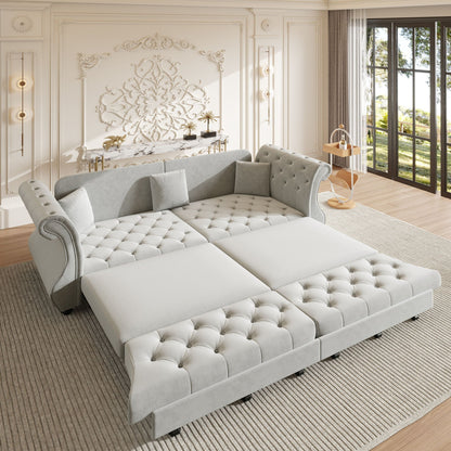 Oversized Chesterfield Pull Out Sofa Bed, Roll Arm Couch