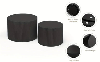 23.6" Vertical Grain Round Wooden Coffee Tables, Modern Nesting Coffee Table Set of 2, Indoor Side Table for Small Spaces Living Room, Bedroom, Balcony, Office