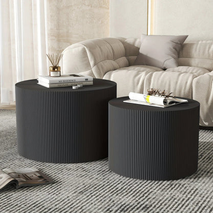 23.6" Vertical Grain Round Wooden Coffee Tables, Modern Nesting Coffee Table Set of 2, Indoor Side Table for Small Spaces Living Room, Bedroom, Balcony, Office