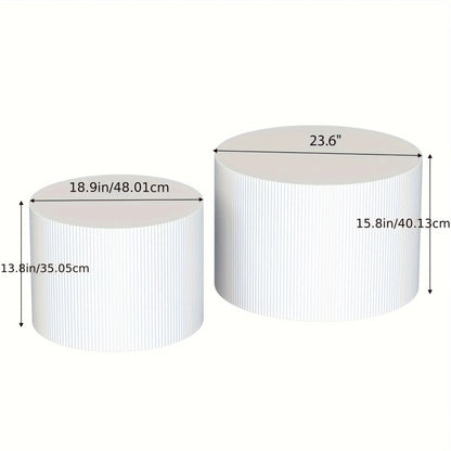 23.6" Vertical Grain Round Wooden Coffee Tables, Modern Nesting Coffee Table Set of 2, Indoor Side Table for Small Spaces Living Room, Bedroom, Balcony, Office