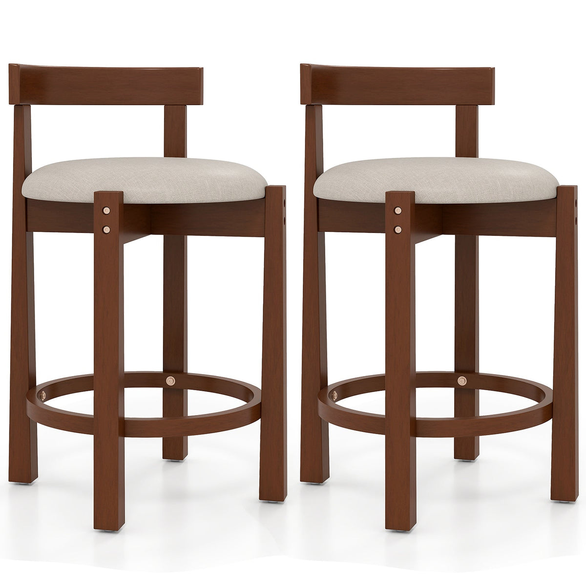 24 Inch Counter Height Bar Stools Set of 2 with Backrests and Footrests-Beige
