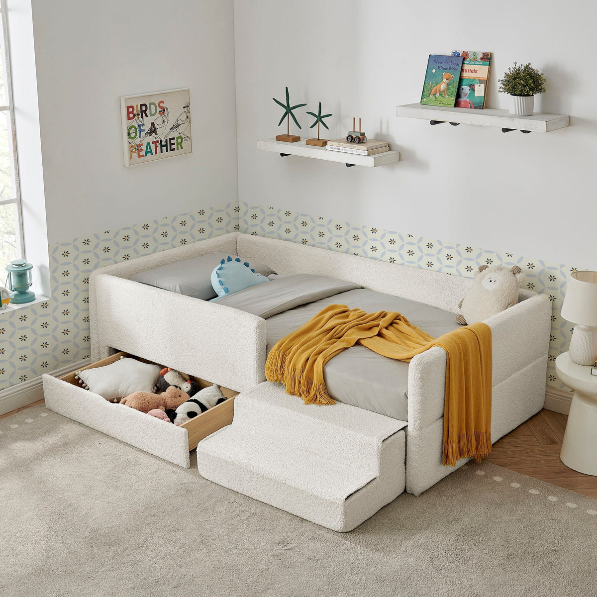 Safe Kids Bed with Guardrails and Storage - Twin, Multiple Colors