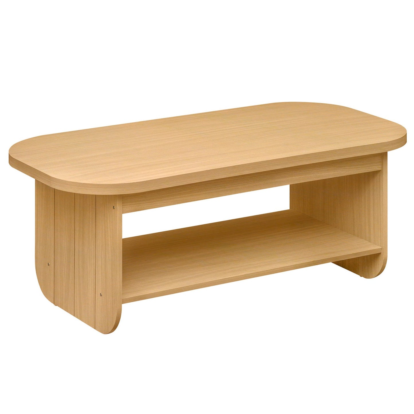 2-Tier Oval Coffee Table for Living Room Mid Century Center Table with Bottom Storage Shelf