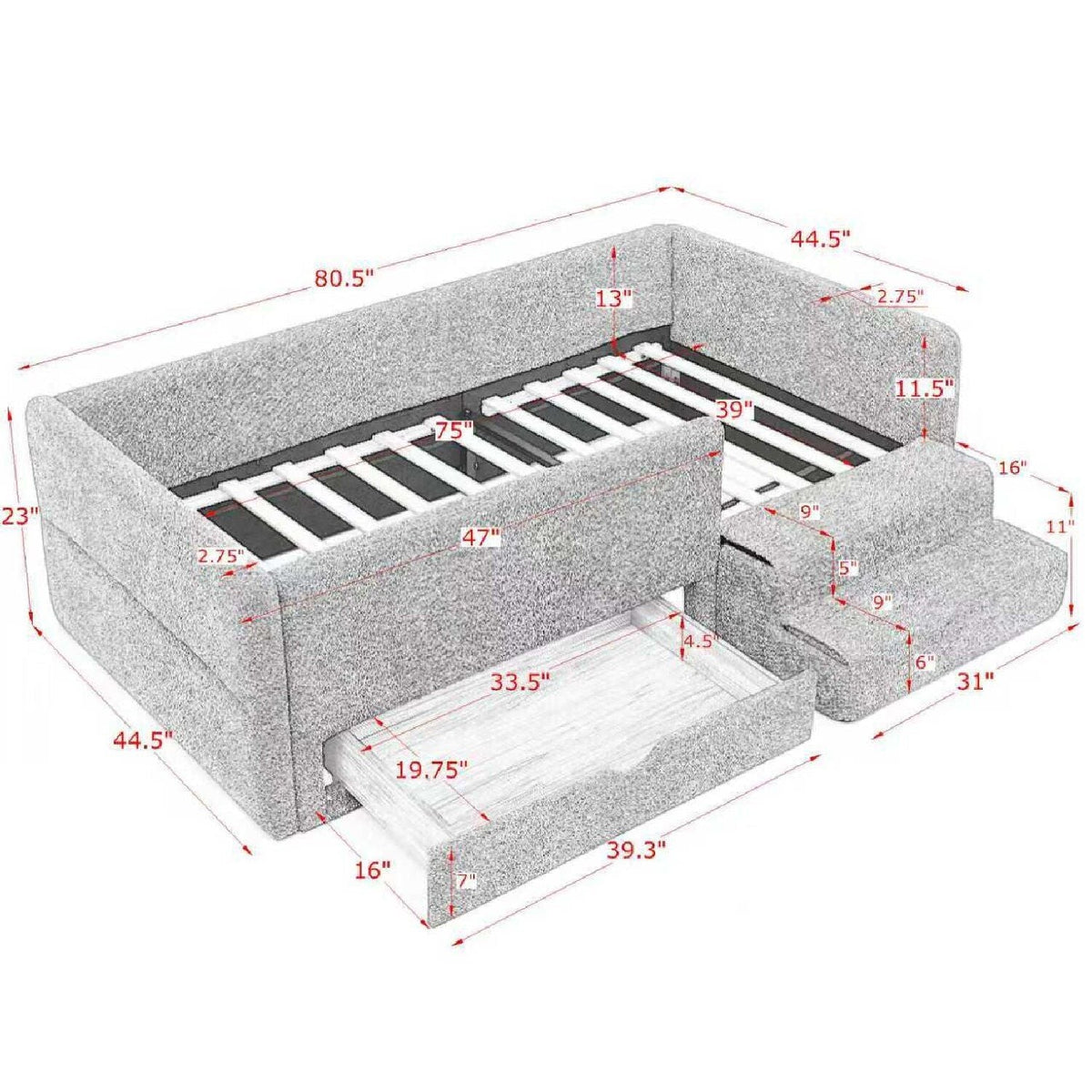 Safe Kids Bed with Guardrails and Storage - Twin, Multiple Colors