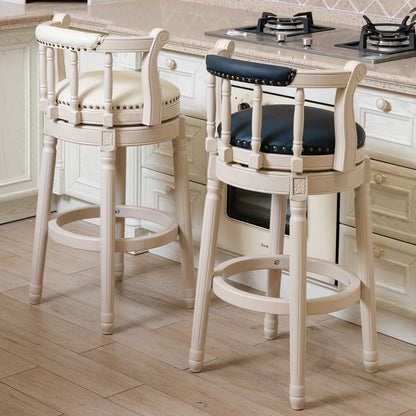 Wooden Bar Stool with Swivel and Full Back - White or Blue