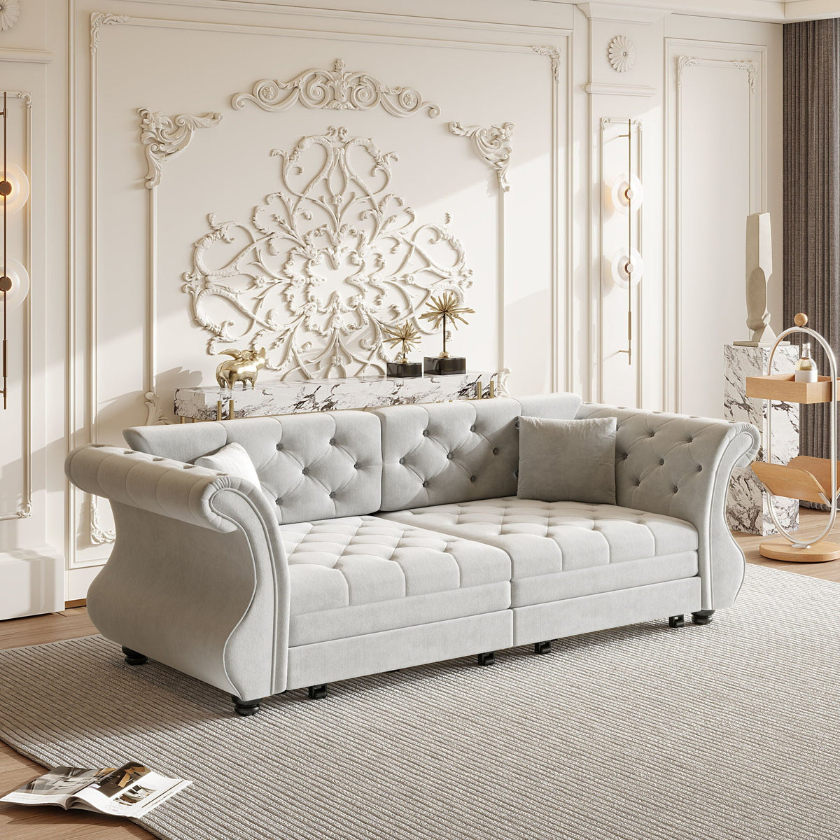 Oversized Chesterfield Pull Out Sofa Bed, Roll Arm Couch