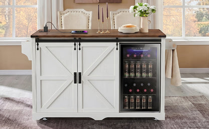 K&K 72" Farmhouse Kitchen Island with Fridge Storage