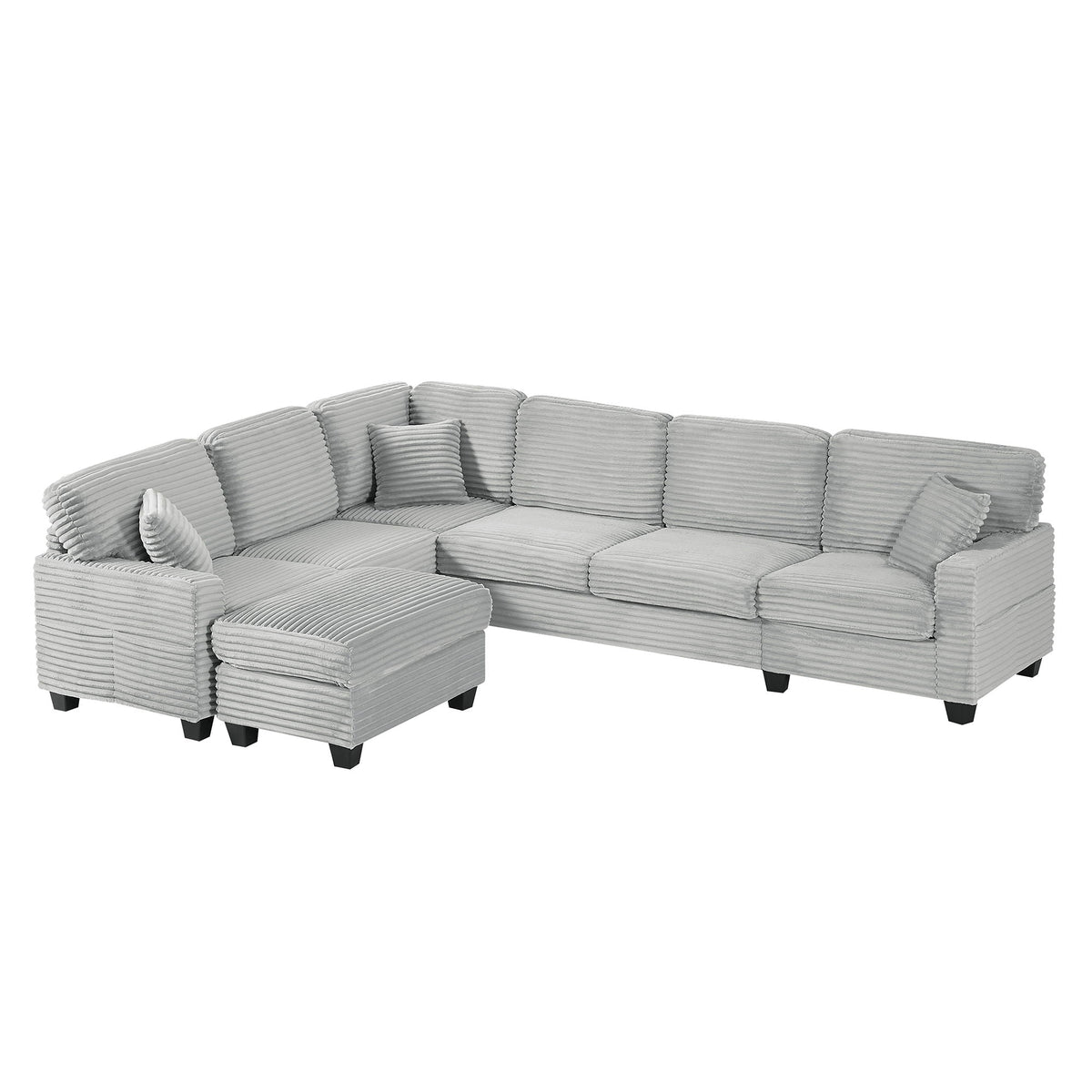 Upholstered U-Shaped Sectional Sofa with Movable Ottoman and Storage Pockets - Multiple Colors