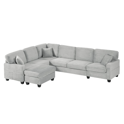 Upholstered U-Shaped Sectional Sofa with Movable Ottoman and Storage Pockets - Multiple Colors