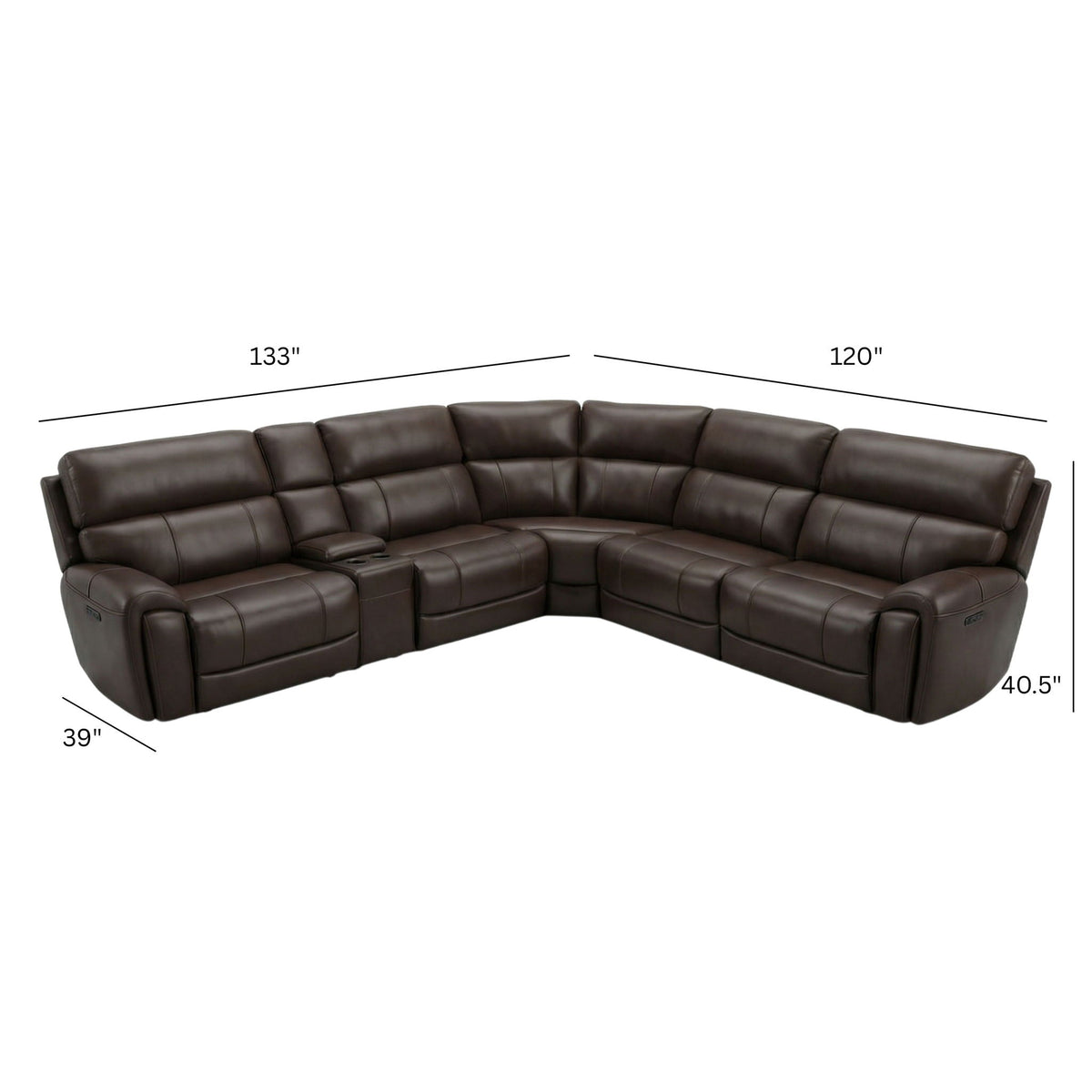 Power Sectional with Adjustable Headrest & Footrest - Dark Brown Leather