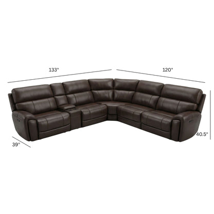 Power Sectional with Adjustable Headrest & Footrest - Dark Brown Leather